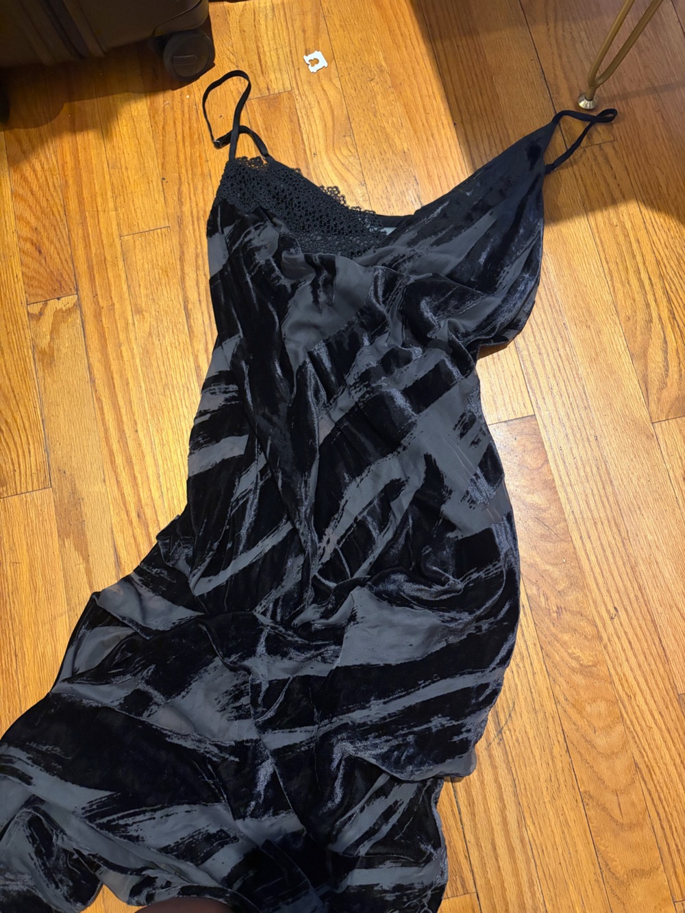 Anthropologie Black Velvet-Striped Slip Dress